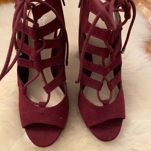 Burgundy lace up heels